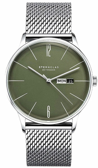 STERNGLAS Berlin Metal Milanaise Silver Olive Green S01-BE08-MI04