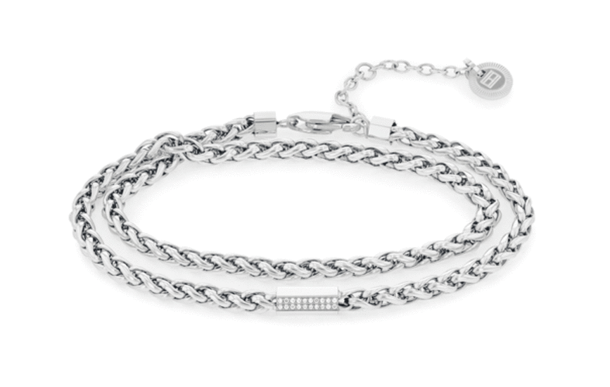 TOMMY HILFIGER CRYSTAL-EMBELLISHED CHARM STAINLESS STEEL CHAIN BRACELET 2780875