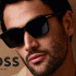 HUGO BOSS BLACK-ACETATE SUNGLASSES WITH SIGNATURE GOLD-TONE DETAIL 1598/S 807/KU